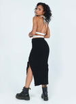 back view of model wearing Princess Polly Ariel Knit Midi Skirt Black 