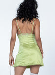 back view of model wearing Princess Polly Chels Mini Dress Green Square Neck 