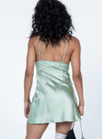 back view of model wearing Princess Polly Myah Mini Dress Green Cowl Neck 