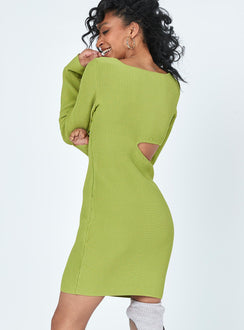 back view of model wearing Princess Polly Giana Long Sleeve Mini Dress Green 