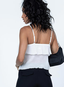 back view of model wearing Princess Polly Rivetto Top White Sleeveless Plunger 