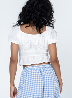 back view of model wearing Princess Polly Maywood Top White Short Sleeves Square Neck 