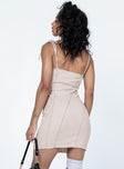 back view of model wearing Princess Polly Theresa Mini Dress Beige Square Neck 