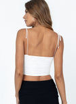 Crop top Mesh material  Tie shoulder straps  Ruched throughout  Invisible zip fastening at side 