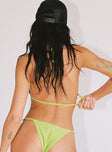 Green bikini top Triangle style  Adjustable coverage  Tie fastenings Elasticated straps Removable padding 