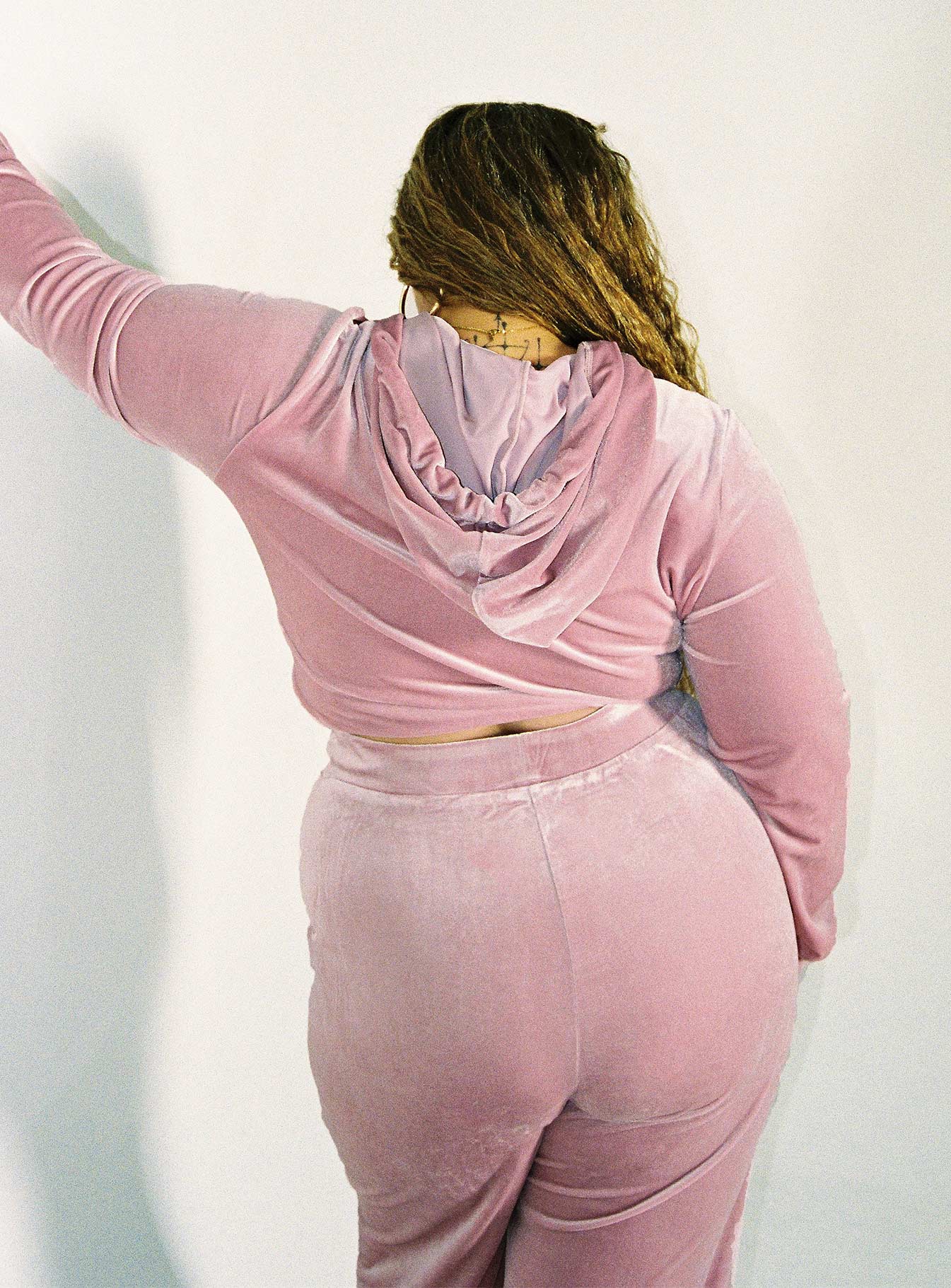 Velour Hoodie Pink Curve Princess Polly  Cropped 