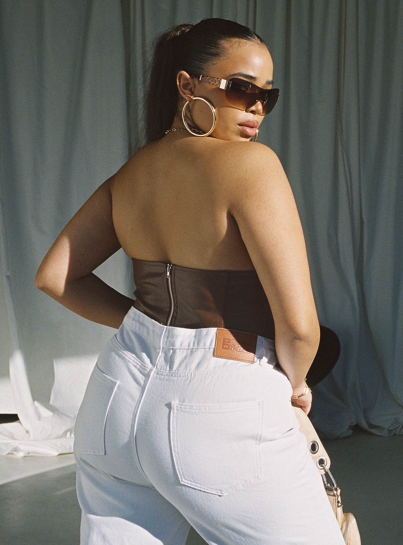 product Princess Polly Sleeveless High Neck  Jessica PU Bustier Brown Curve