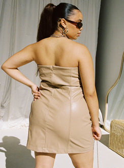 product Princess Polly High Neck High Neck  Hailey Strapless Mini Dress Beige Curve