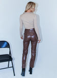 back view of model wearing Princess Polly Lillie PU Pants Brown 