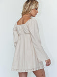 back view of model wearing Princess Polly Empress Of Love Long Sleeve Mini Dress Beige 