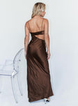 back view of model wearing Princess Polly Archer Maxi Dress Brown 