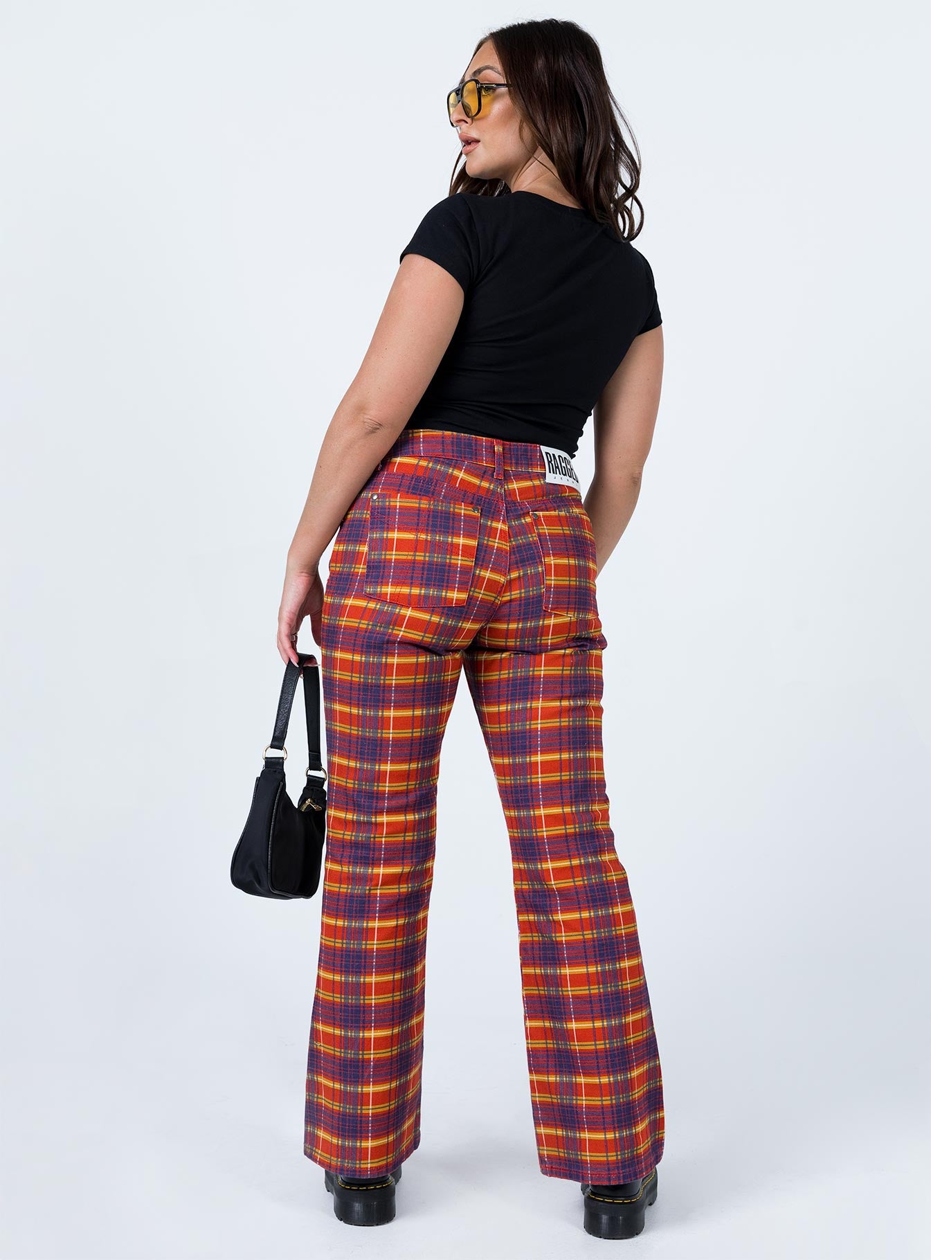 back view of model wearing Princess Polly The Ragged Priest Register Pant Denim Multi High Waisted 