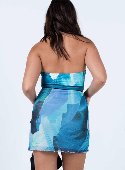 back view of model wearing Princess Polly Adyn Mini Skirt Blue 