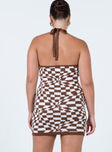 back view of model wearing Princess Polly Henri Mini Dress Brown / White 