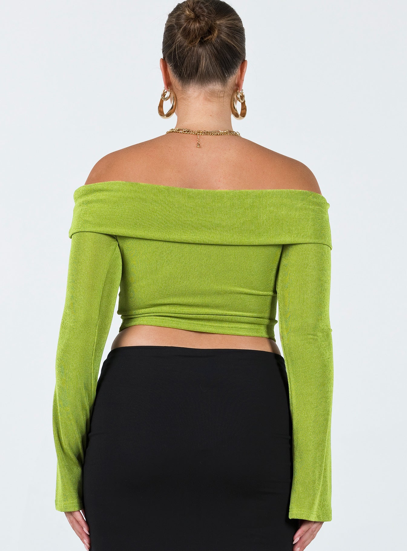 product Princess Polly Full Sleeves Asymmetric Neckline  Saro Off The Shoulder Top Green