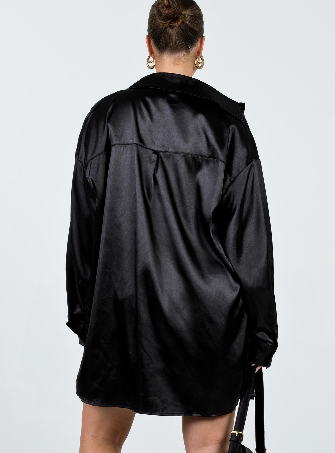 Matching set Silky material  Oversized shirt  Button front fastening  Twin chest pockets  Mini slip dress Cowl neckline  Tie back fastening  Invisible zip fastening at side 