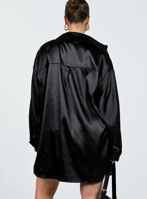 Matching set Silky material  Oversized shirt  Button front fastening  Twin chest pockets  Mini slip dress Cowl neckline  Tie back fastening  Invisible zip fastening at side 