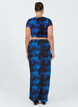 Matching set Graphic print Crop top Cap sleeve Maxi skirt Thin elasticated band at waist High leg slit