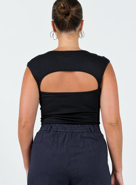 back view of model wearing Princess Polly Halia Bodysuit Black Short Sleeves 