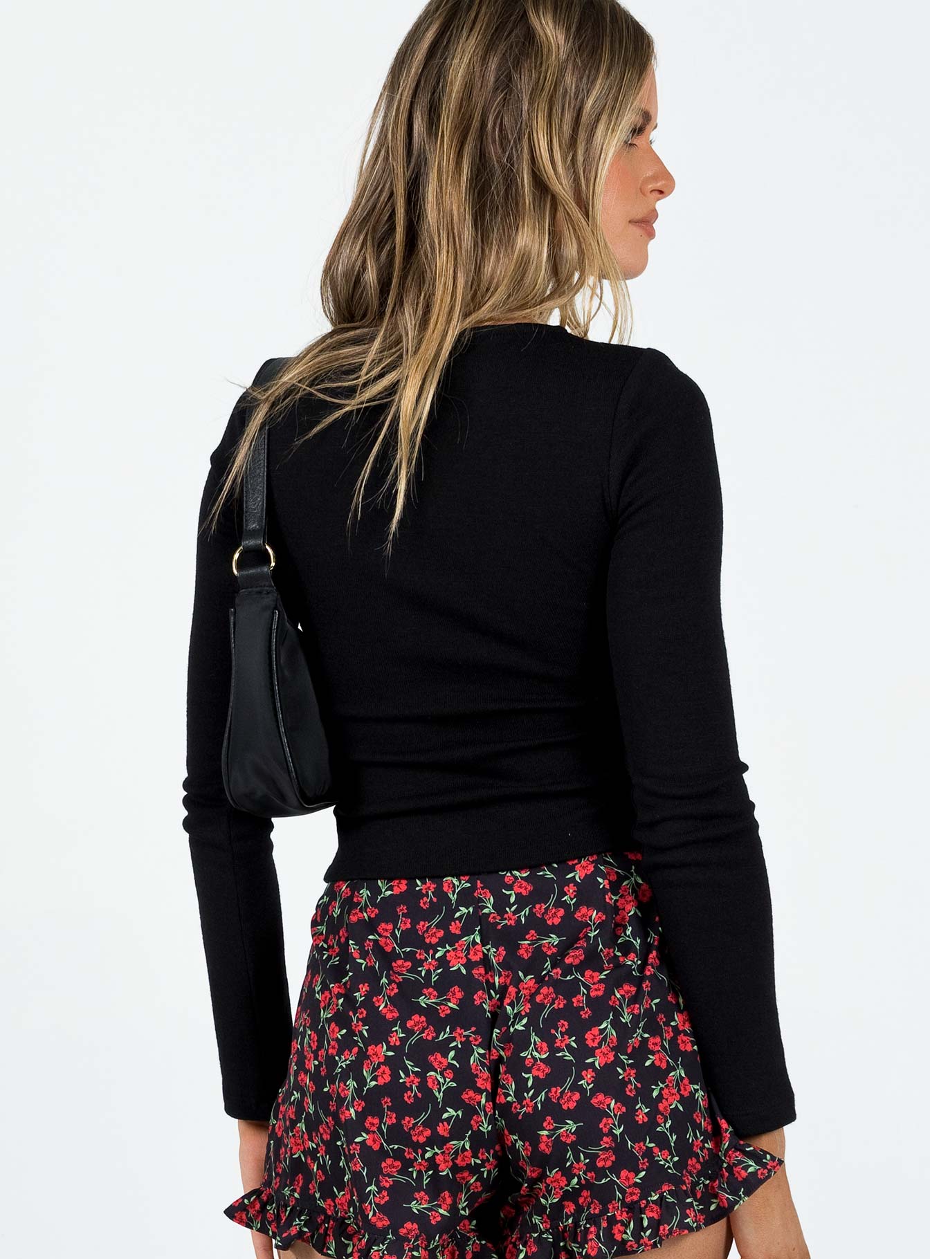 product Princess Polly Full Sleeves V-Neck  Basalt Long Sleeve Top Black