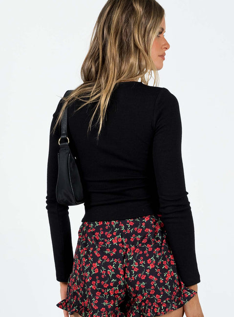 product Princess Polly Full Sleeves V-Neck  Basalt Long Sleeve Top Black