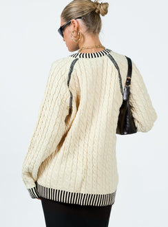 The Ragged Priest Cable Knit Sweater Cream Princess Polly  regular 