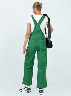 Overalls Cargo style Adjustable shoulder straps  Chest pocket  Button fastening at hips Six leg pockets  Silver-toned hardware  Wide leg  Pleated detail at inner leg