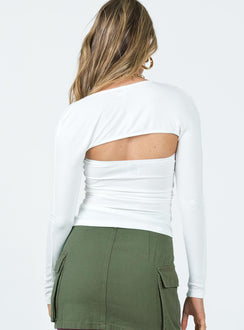 Front view of model wearing  front Princess Polly Full Sleeves Square Neck  Armstrong Long Sleeve Bolero Top White