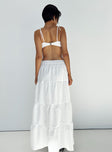 White matching set Crop top Adjustable shoulder straps Maxi skirt Elasticated waistband Tiered skirt