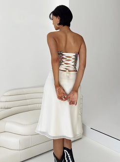 Front view of model wearing  front Delvie Midi Skirt Ivory Princess Polly  Midi Skirts 