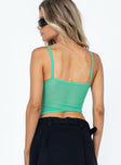 back view of model wearing Princess Polly Rylie Top Green Sleeveless Sweetheart 