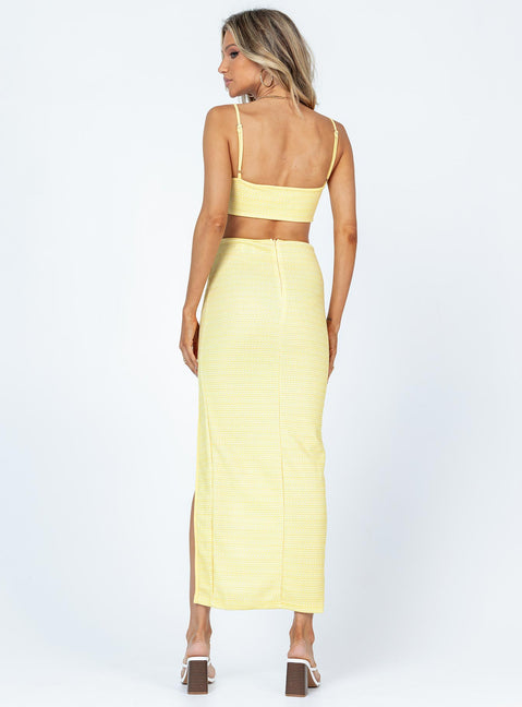 Matching set Textured waffle material  Glitter detail  Crop top  Adjustable shoulder straps  High waisted midi skirt  Invisible zip fastening at back  High side slit 