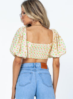 back view of model wearing Princess Polly Amalie Top Floral Multi Half Sleeves 