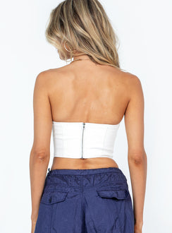 back view of model wearing Princess Polly Jessica PU Bustier White Sleeveless Sweetheart 