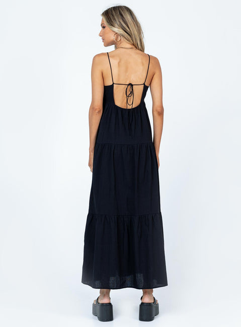 back view of model wearing Princess Polly Chelsea Maxi Dress Black Plunger 