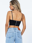 back view of model wearing Princess Polly Banksia Top Black Sleeveless 