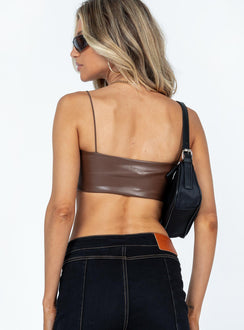back view of model wearing Princess Polly Melano Top Brown Sleeveless Square Neck 