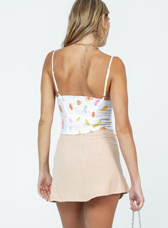 back view of model wearing Princess Polly Avril Mini Skirt Beige Mini Skirts 