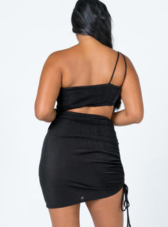 back view of model wearing Princess Polly Imelda Mini Dress Black 
