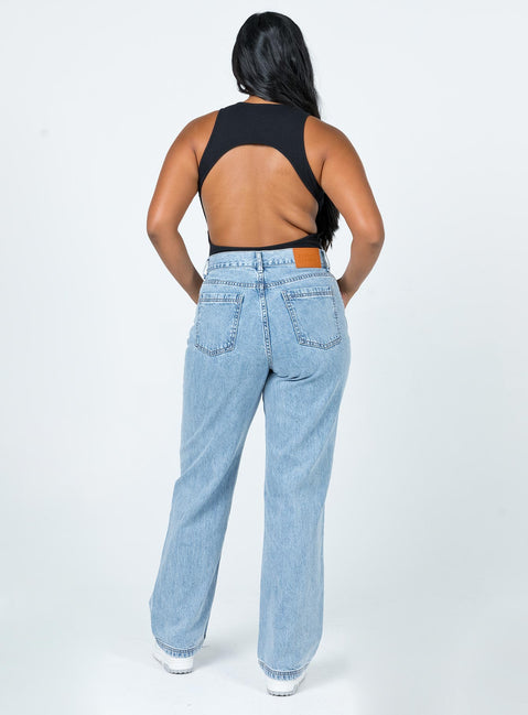 back view of model wearing Princess Polly Nugal Ripped Denim Jeans Mid Rise 