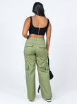 back view of model wearing Princess Polly Luna Mid Rise Cargo Pants Green 