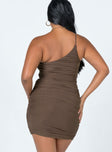 back view of model wearing Princess Polly Jocasta Mini Dress Brown 