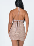 back view of model wearing Princess Polly Bennie Mini Dress Brown Swirl 