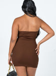 back view of model wearing Princess Polly Iva Mini Dress Brown 