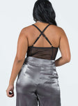 back view of model wearing Princess Polly Kris Bodysuit Black Sleeveless Sweetheart 