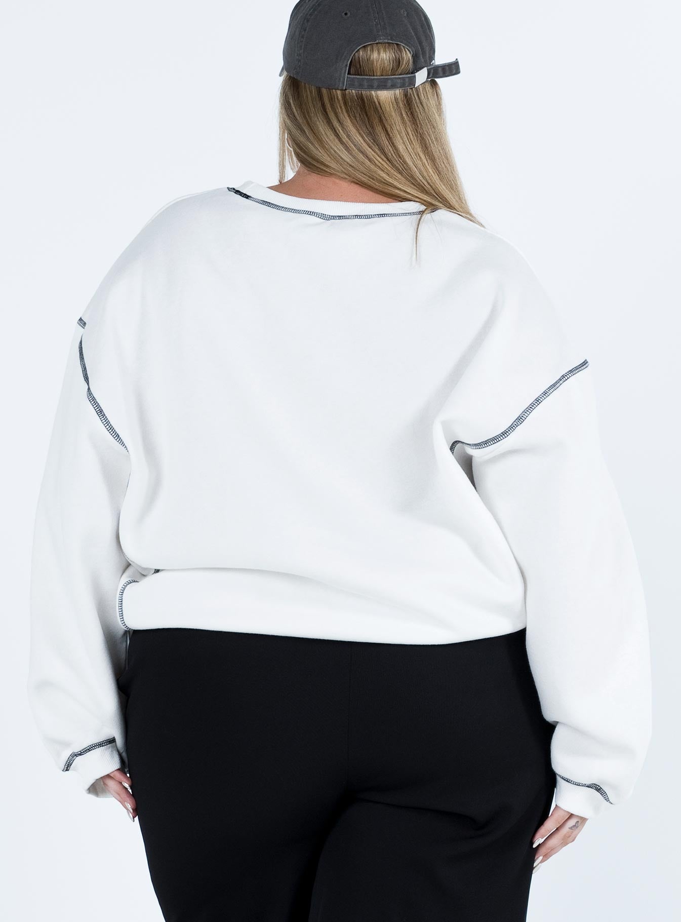 back view of model wearing Princess Polly Portland Oversized Sweatshirt White Curve regular 