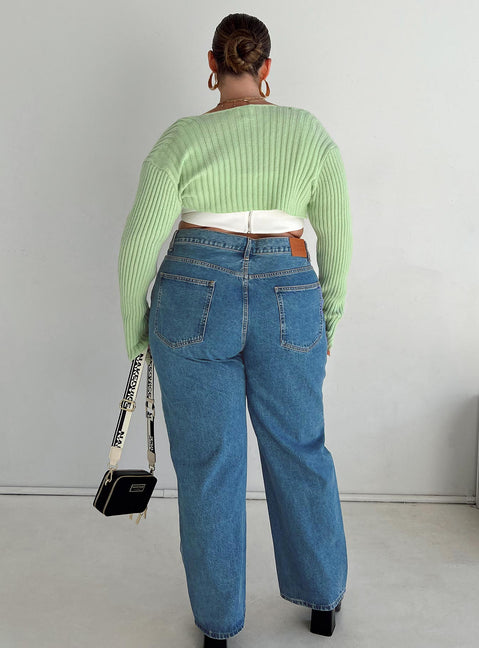 product Princess Polly Mid Rise  Holly Asymmetric Straight Leg Jean Mid Wash Denim Curve