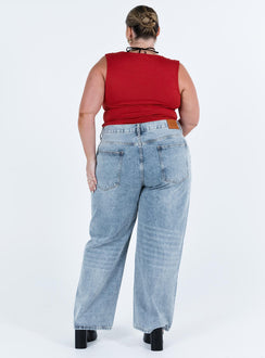 product Princess Polly Mid Rise  Holly Asymmetric Straight Leg Jean Light Wash Denim Curve