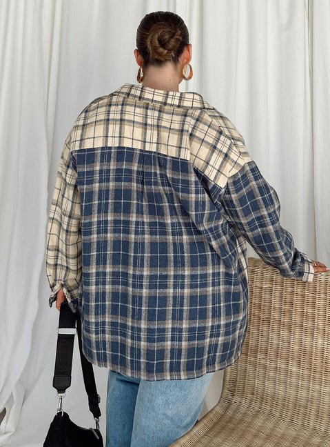 product Princess Polly Full Sleeves High Neck  Unity Check Shirt Blue Curve