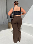 Front view of model wearing  front Princess Polly High Waisted Pants High Waisted Pants High Waisted Pants High Waisted Pants  Lulu Pants Brown Curve